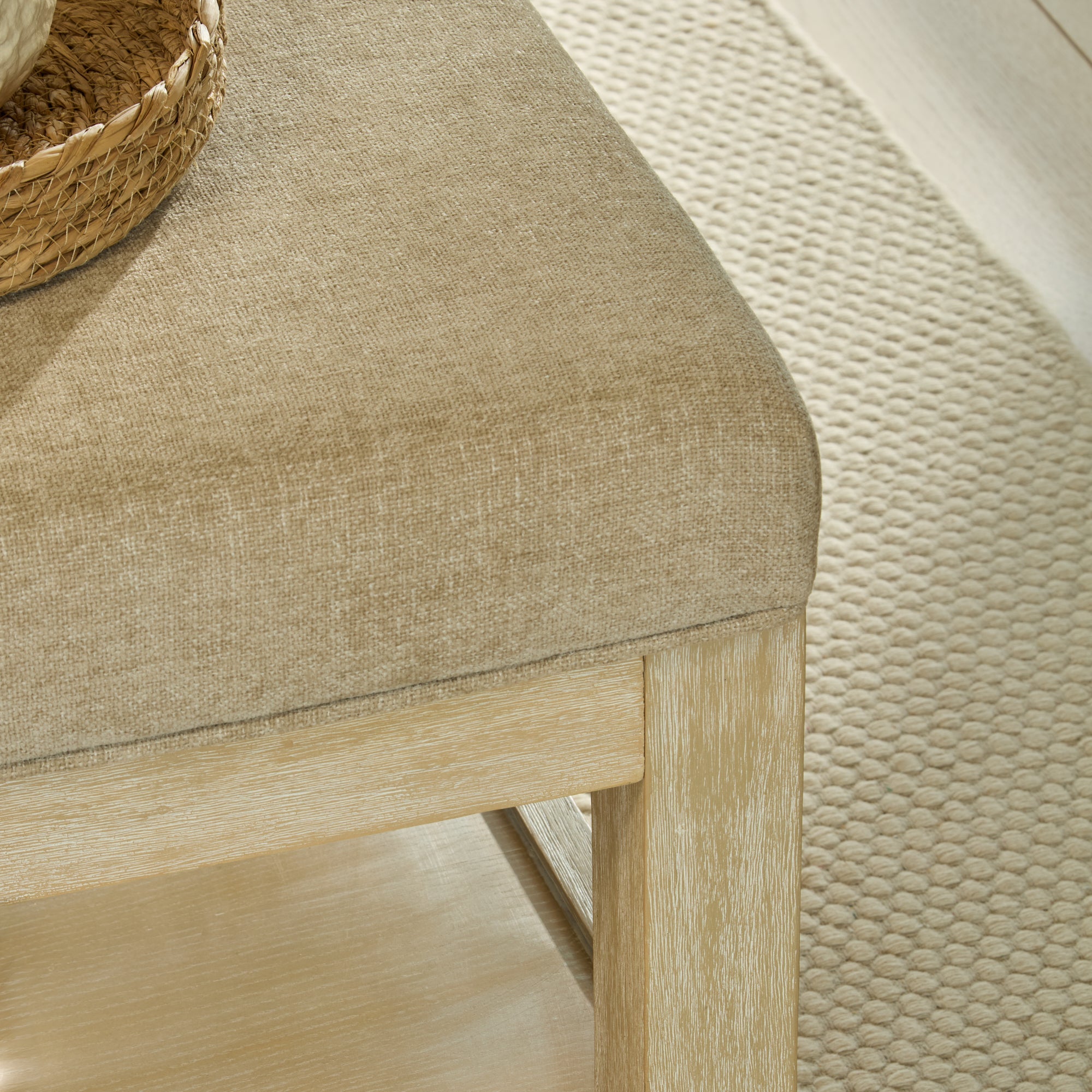 Breccan 110cm Footstool Coffee Table - Mink Taupe - Whitewash Oak Legs