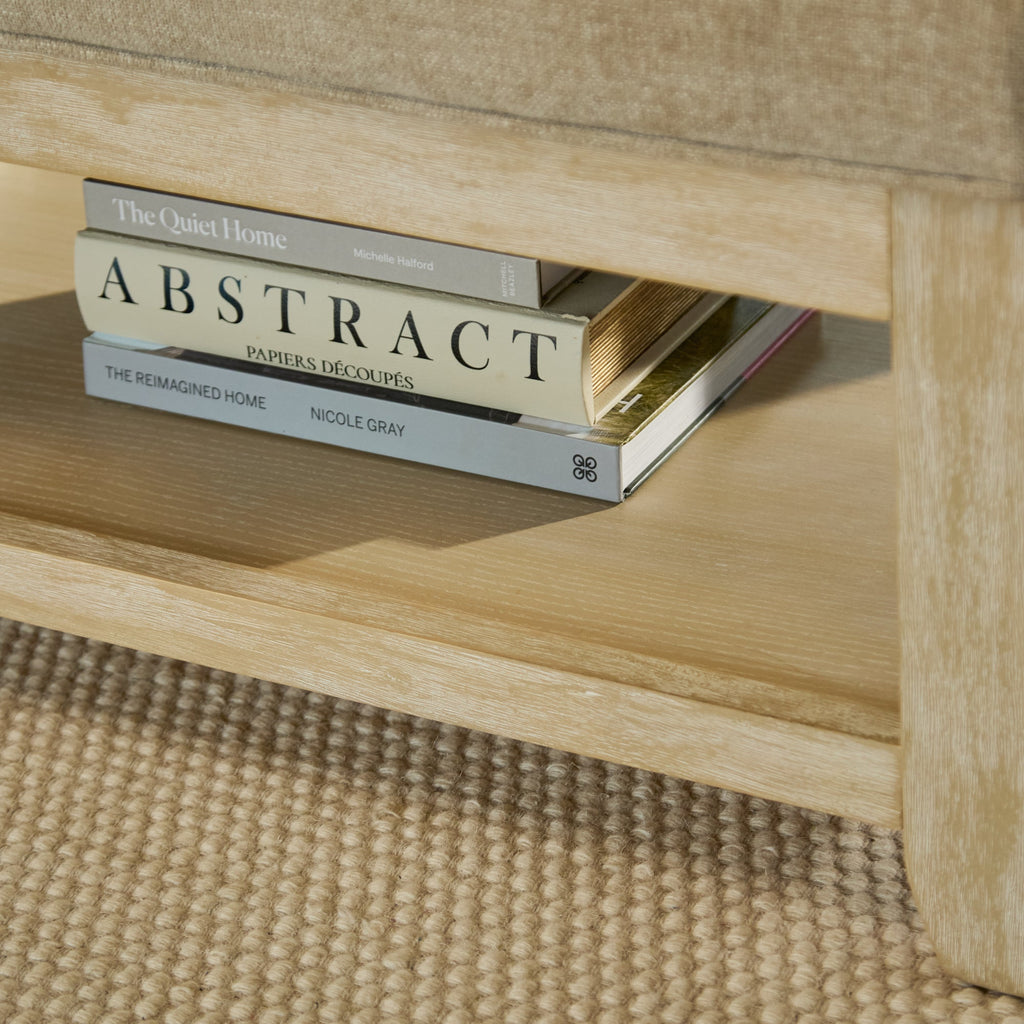 Breccan 110cm Footstool Coffee Table - Mink Taupe - Whitewash Oak Legs