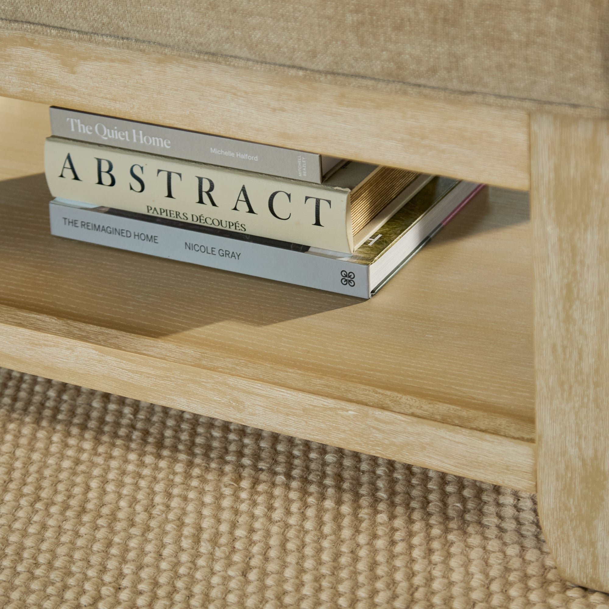 Breccan 110cm Footstool Coffee Table - Mink Taupe - Whitewash Oak Legs