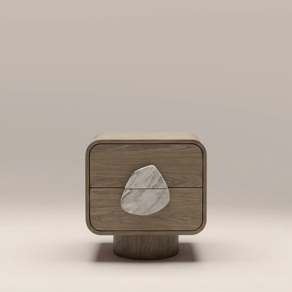 Aria 2 Drawer Rectangle Wooden Bedside Table | French Riviera Marble & Walnut