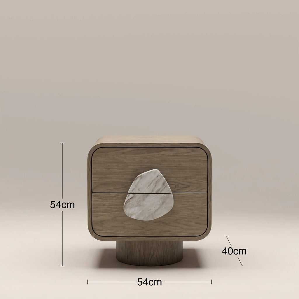 Aria 2 Drawer Rectangle Wooden Bedside Table | French Riviera Marble & Walnut