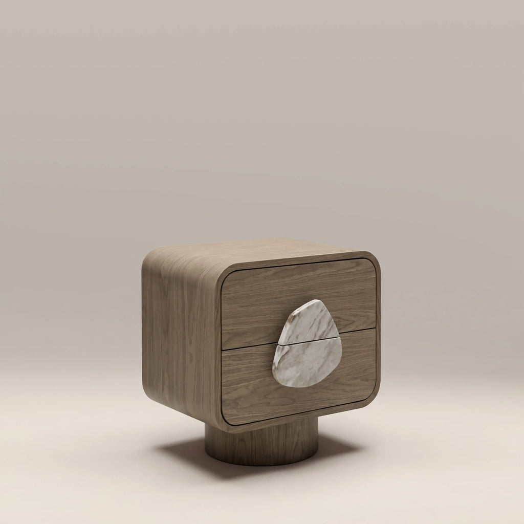 Aria 2 Drawer Rectangle Wooden Bedside Table | French Riviera Marble & Walnut