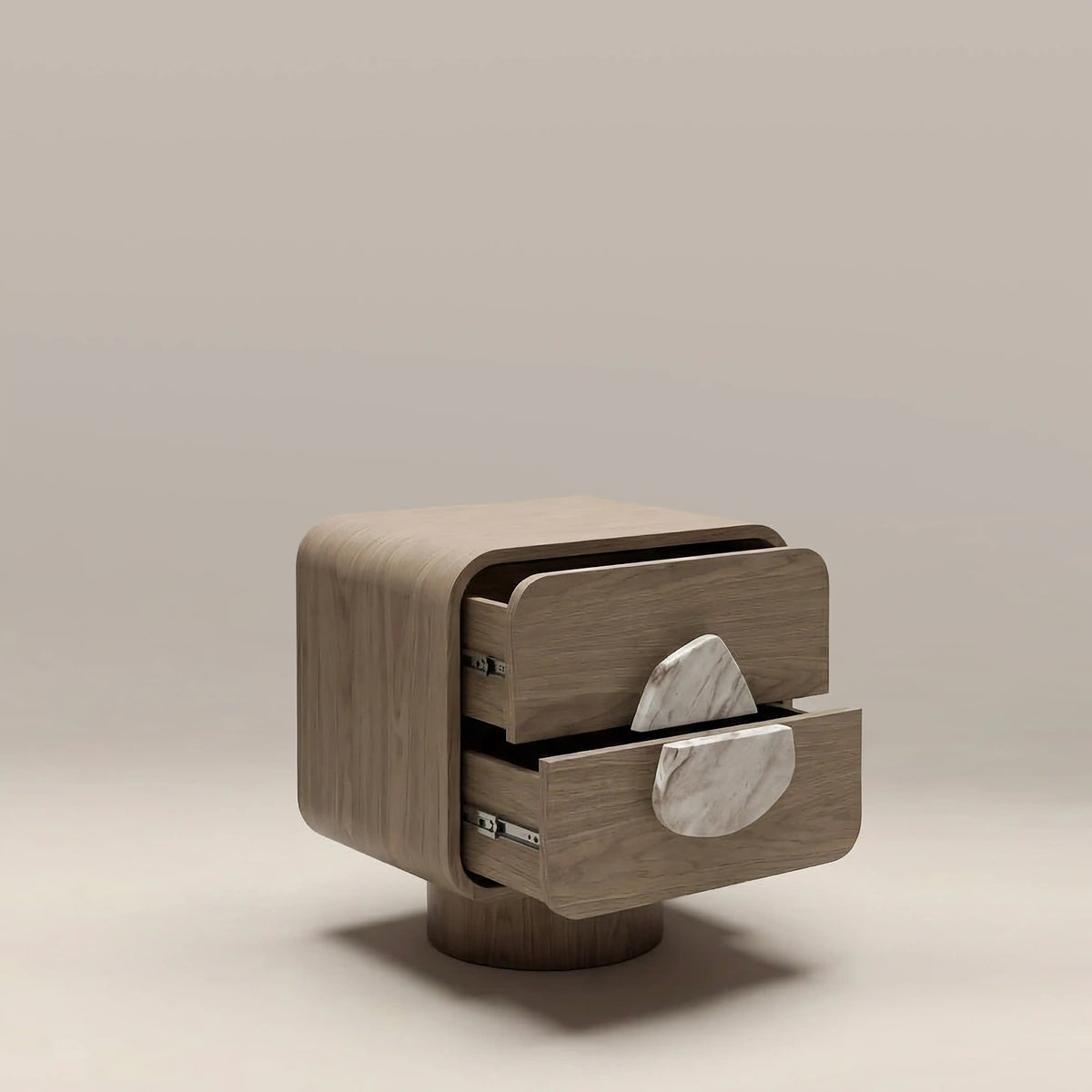 Aria 2 Drawer Rectangle Wooden Bedside Table | French Riviera Marble & Walnut