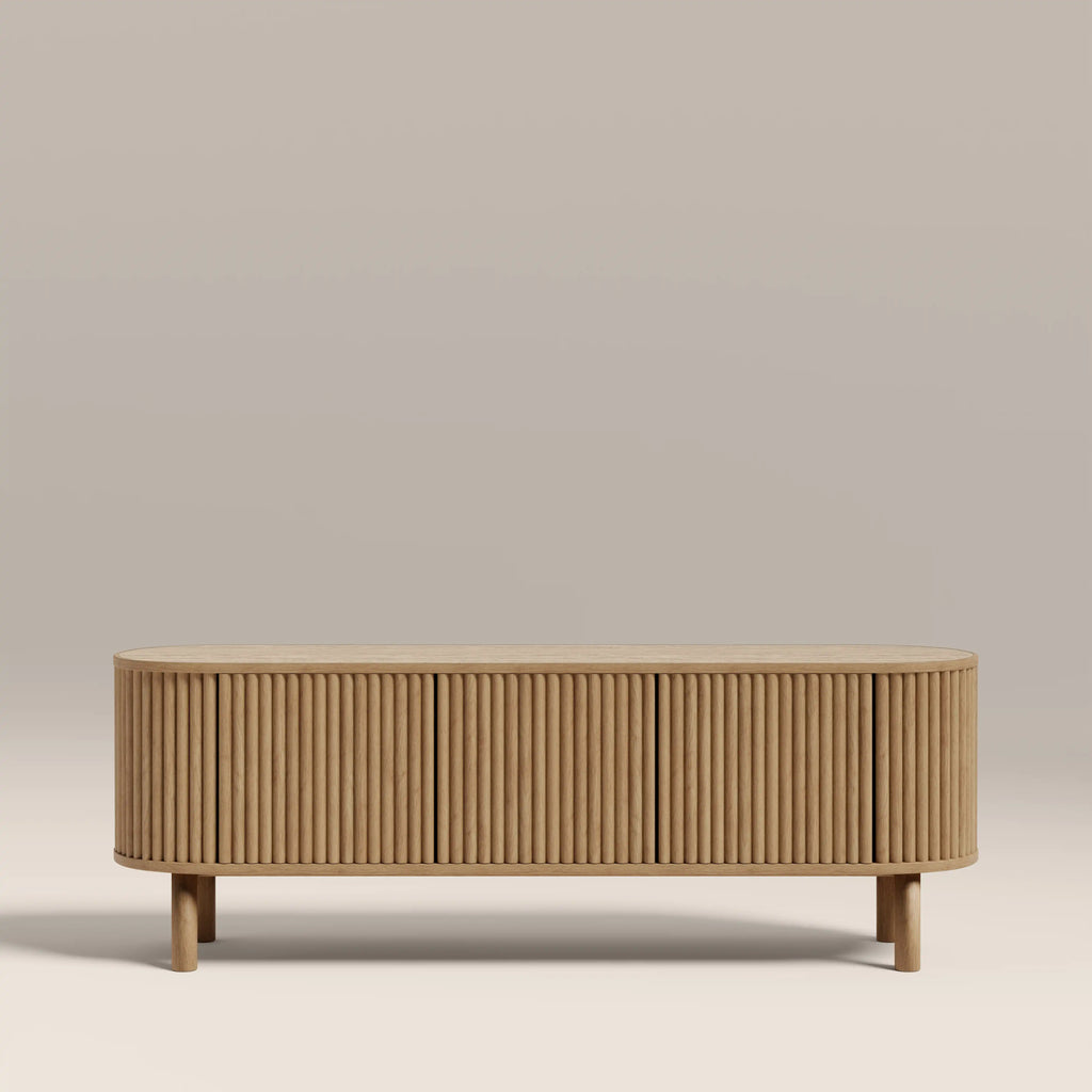 Santana TV Stand | Natural Travertine Effect Sintered Stone & Oak