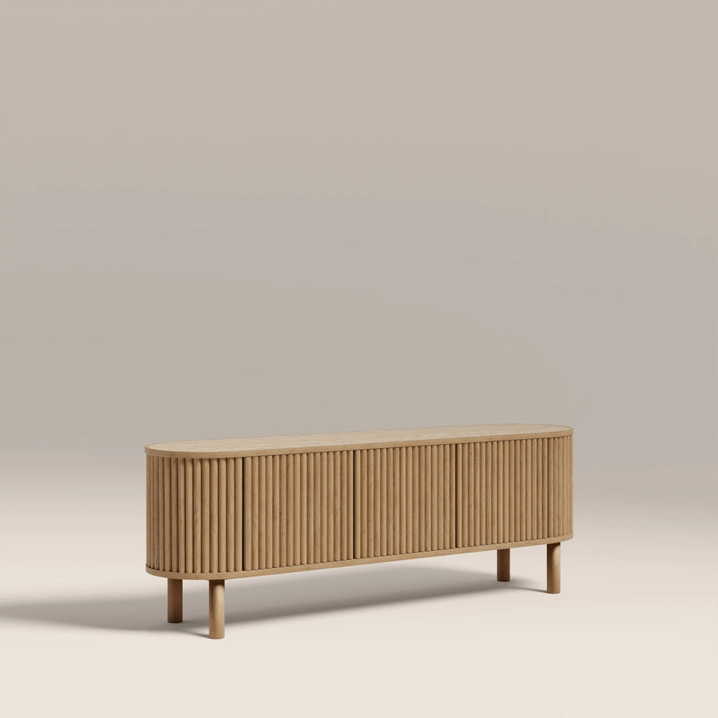Santana TV Stand | Natural Travertine Effect Sintered Stone & Oak