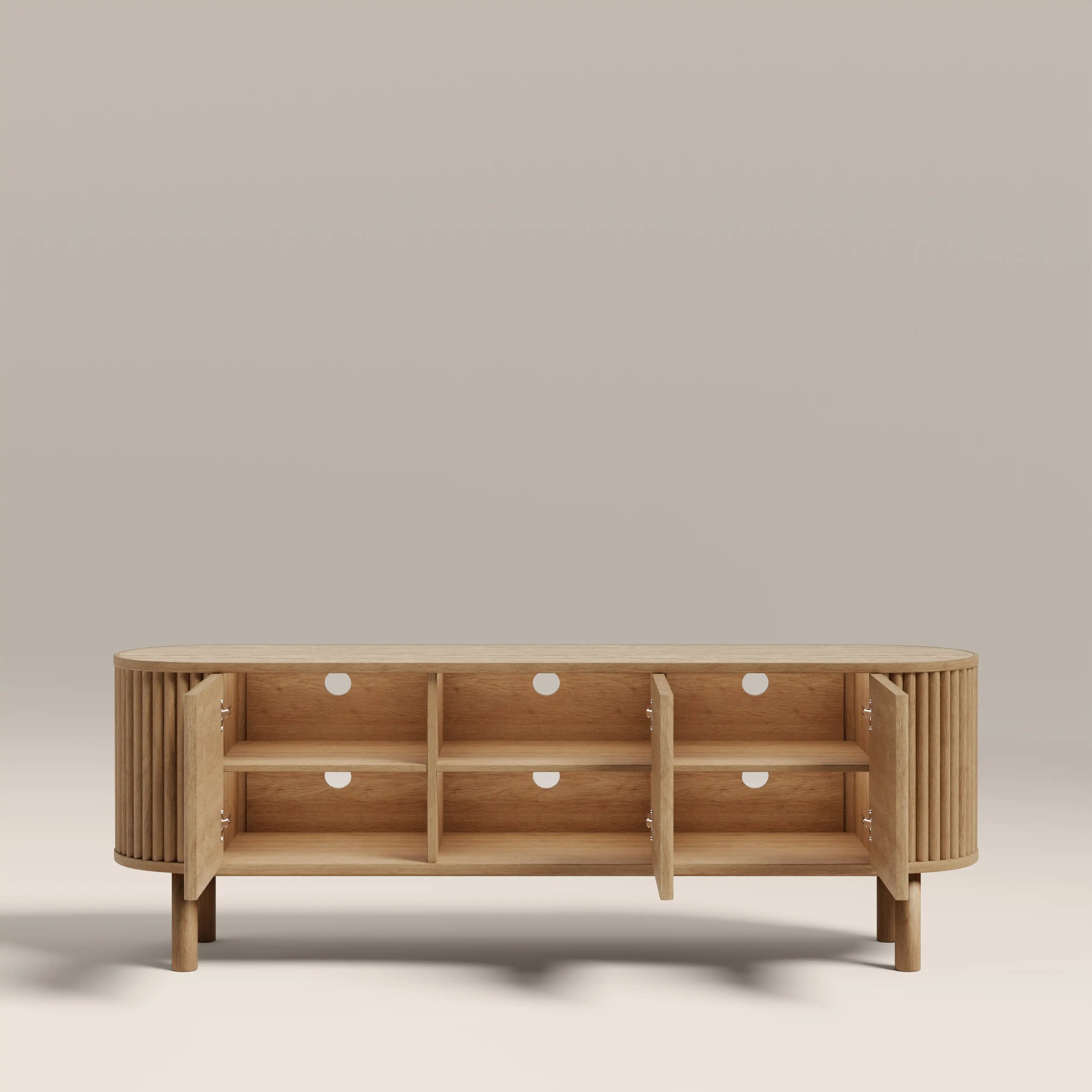 Santana TV Stand | Natural Travertine Effect Sintered Stone & Oak