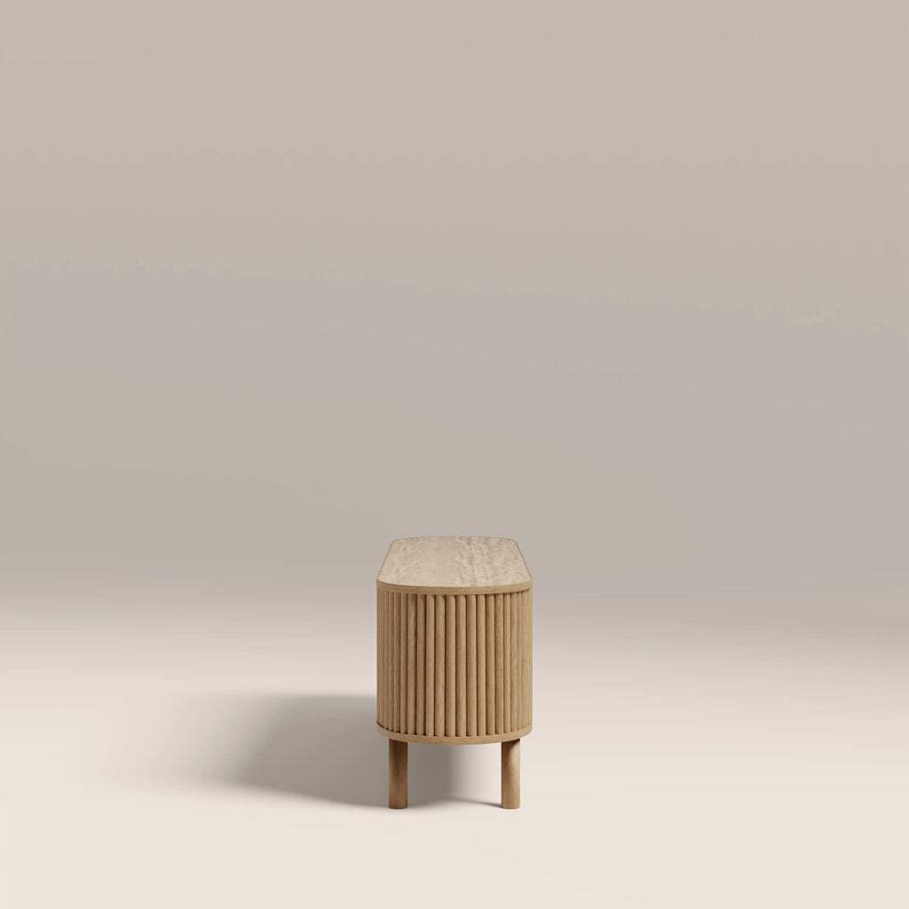 Santana TV Stand | Natural Travertine Effect Sintered Stone & Oak