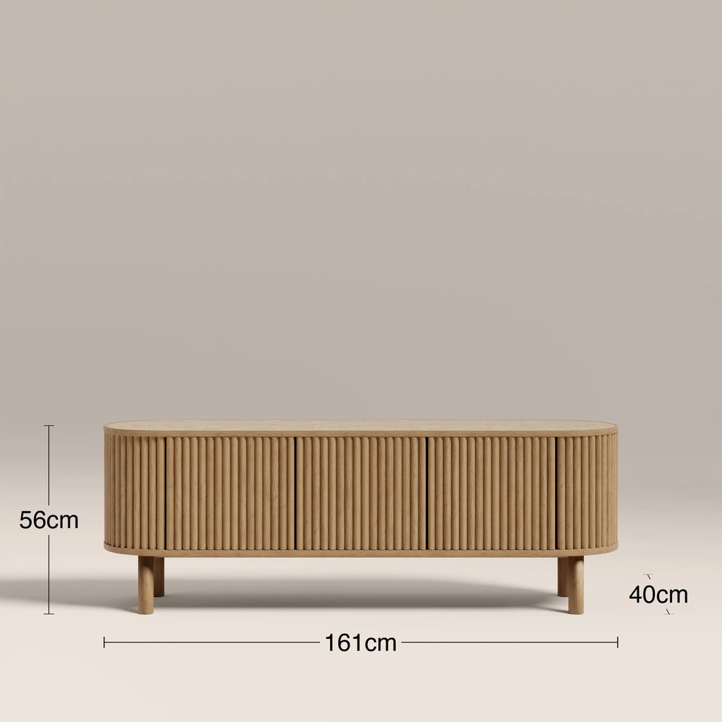 Santana TV Stand | Natural Travertine Effect Sintered Stone & Oak