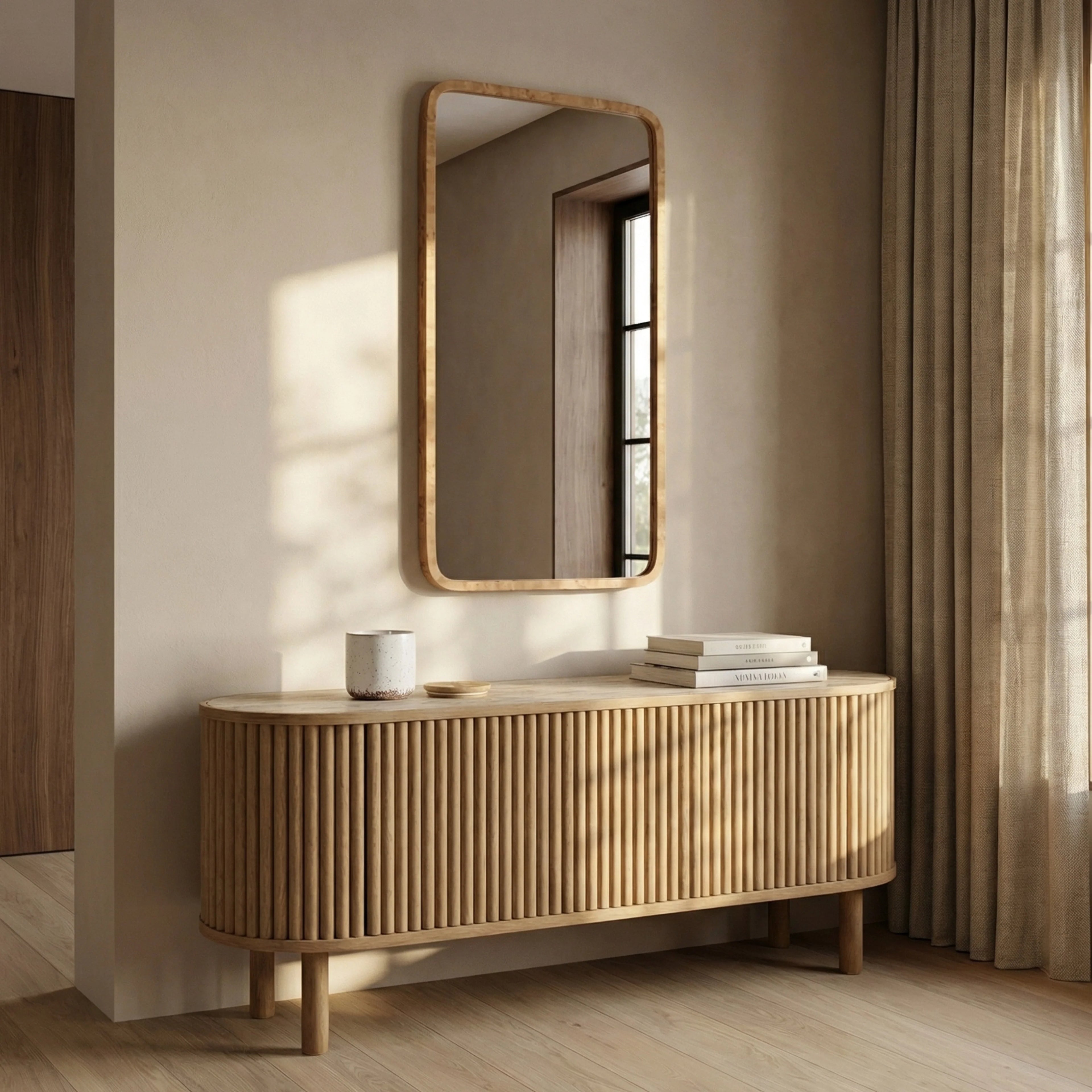 Santana TV Stand | Natural Travertine Effect Sintered Stone & Oak