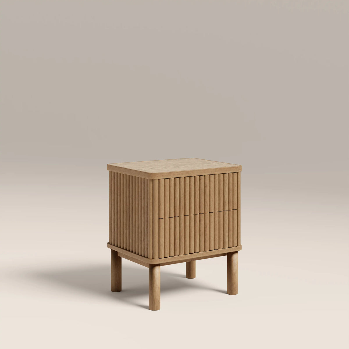 Santana 2 Drawer Rectangle Bedside Table | Natural Travertine Effect Sintered Stone & Oak