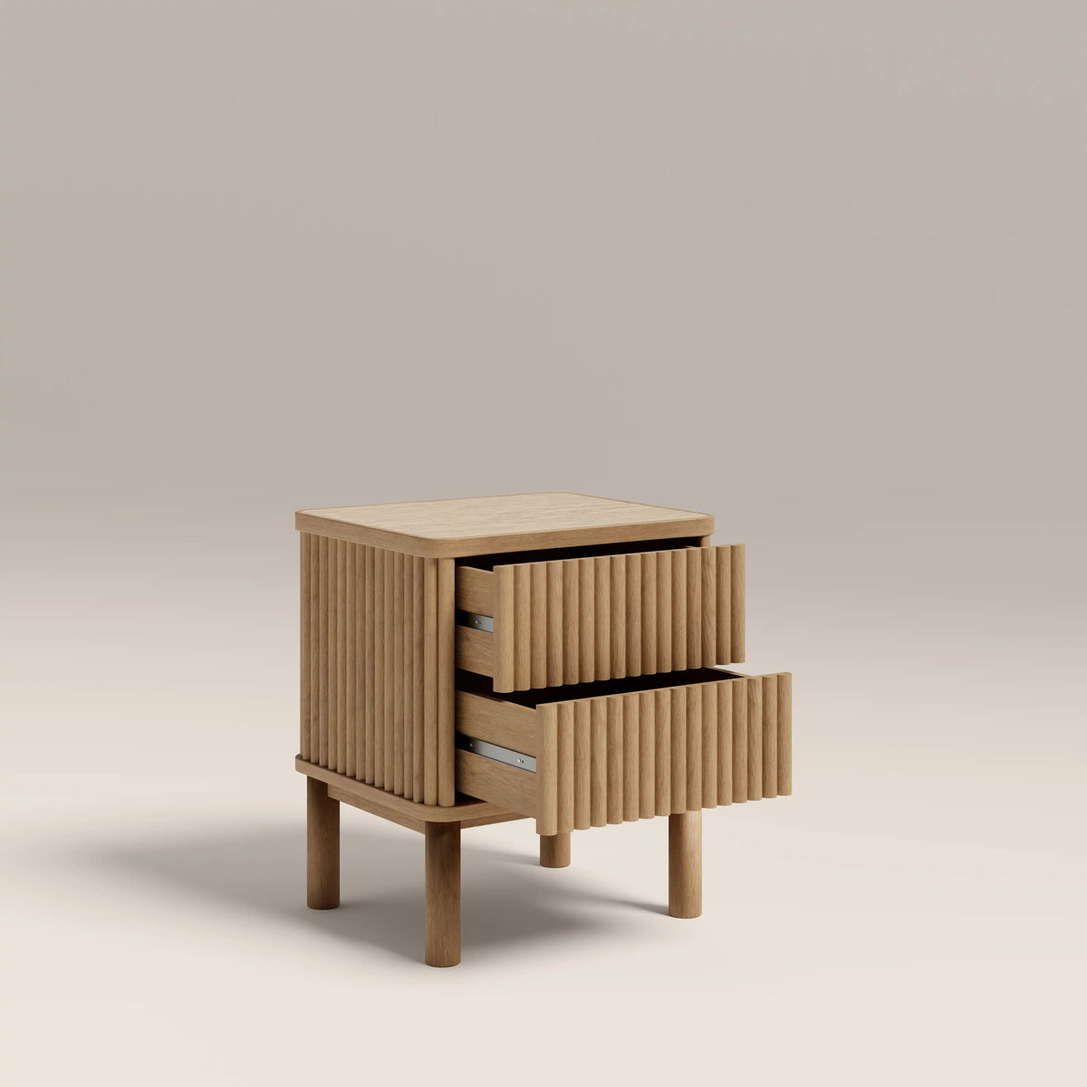 Santana 2 Drawer Rectangle Bedside Table | Natural Travertine Effect Sintered Stone & Oak