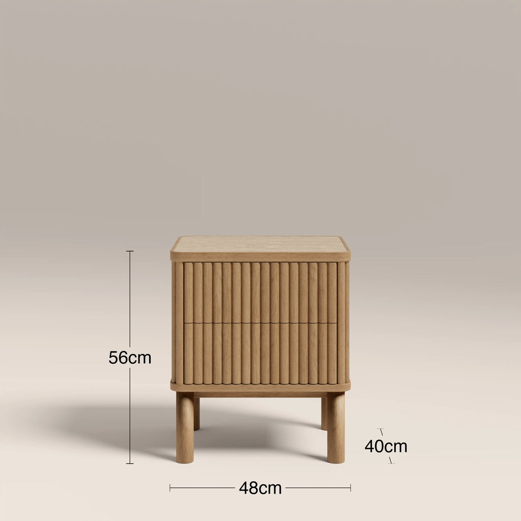 Santana 2 Drawer Rectangle Bedside Table | Natural Travertine Effect Sintered Stone & Oak