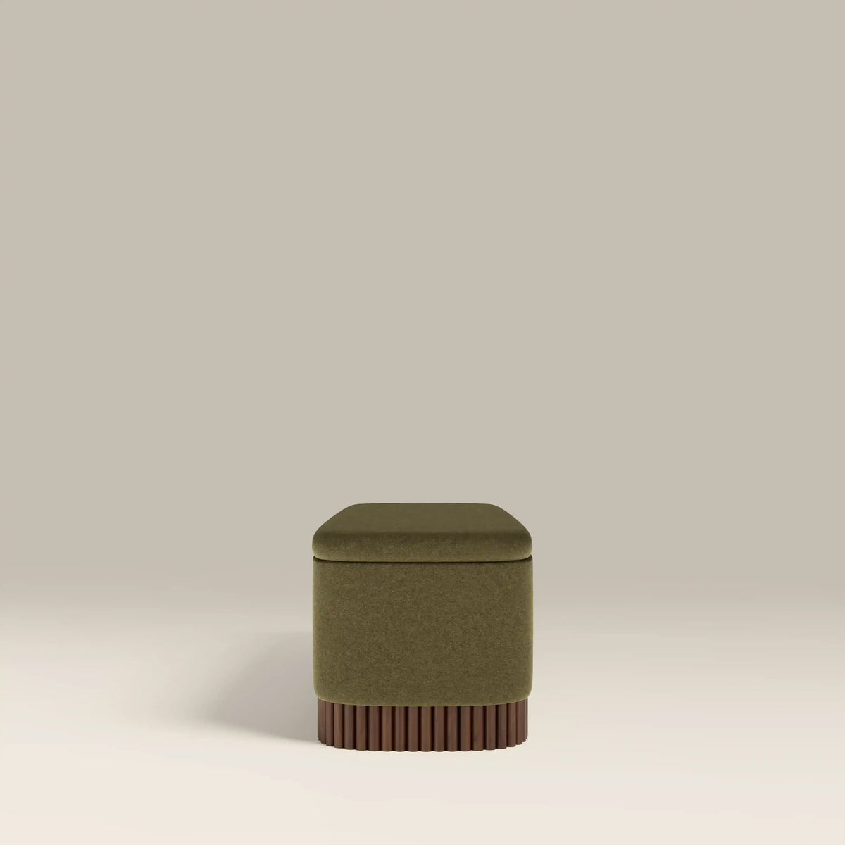 Oberon Storage Ottoman | Moss Green Sustainable Mohair Velvet & Walnut