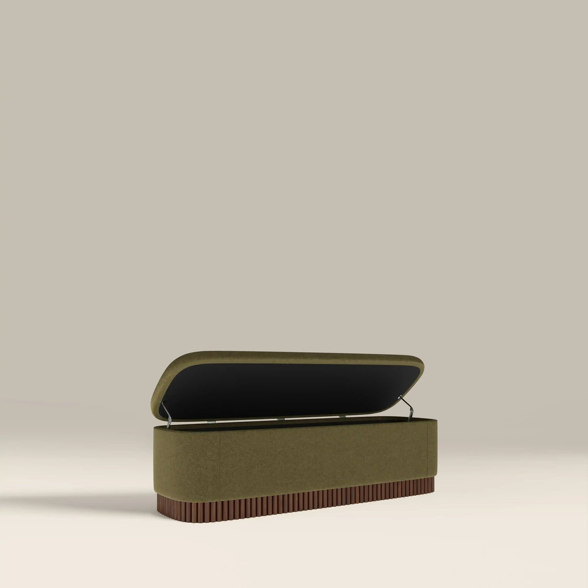 Oberon Storage Ottoman | Moss Green Sustainable Mohair Velvet & Walnut