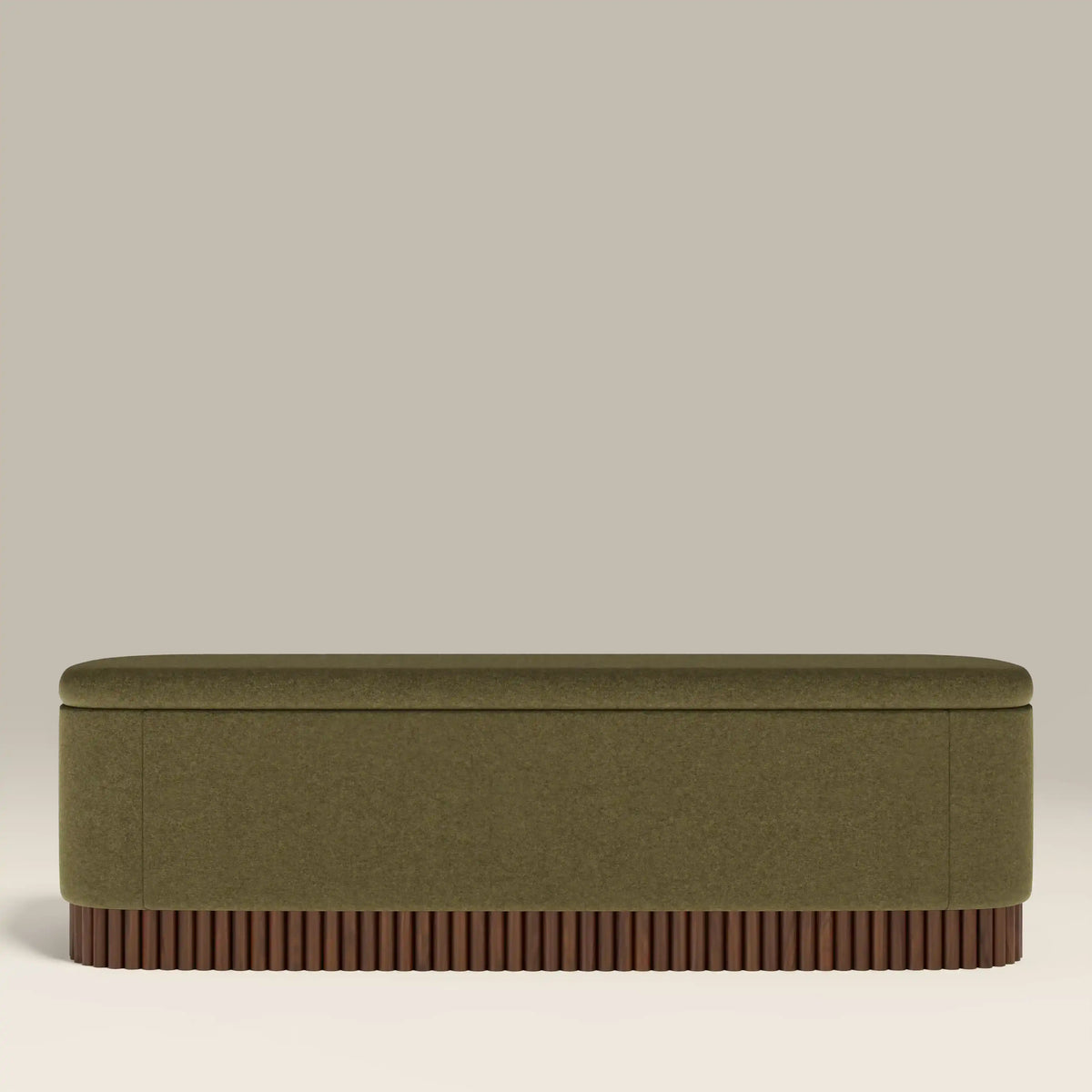 Oberon Storage Ottoman | Moss Green Sustainable Mohair Velvet & Walnut