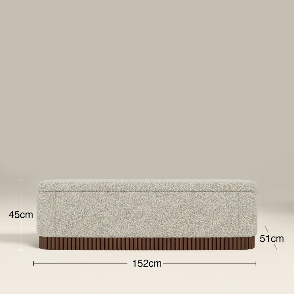 Oberon Storage Ottoman | Speckled Stone Sustainable Boucle & Walnut