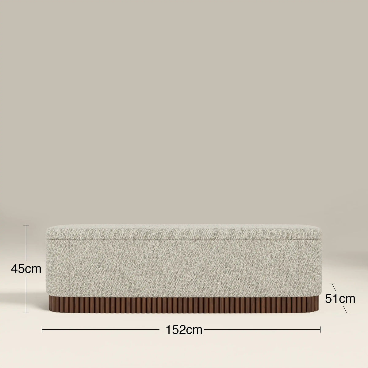 Oberon Storage Ottoman | Speckled Stone Sustainable Boucle & Walnut