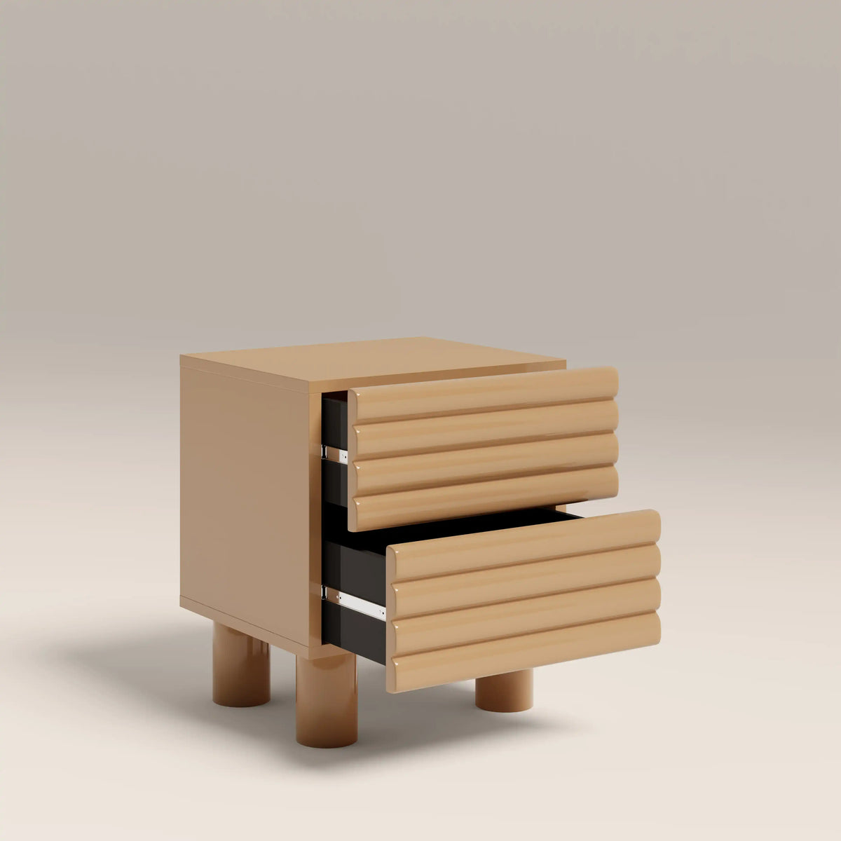 Raphael 2 Drawer Square Bedside Table | High Gloss Taupe