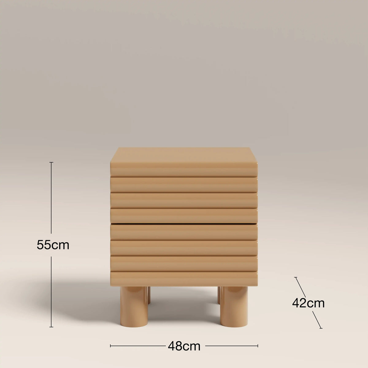 Raphael 2 Drawer Square Bedside Table | High Gloss Taupe