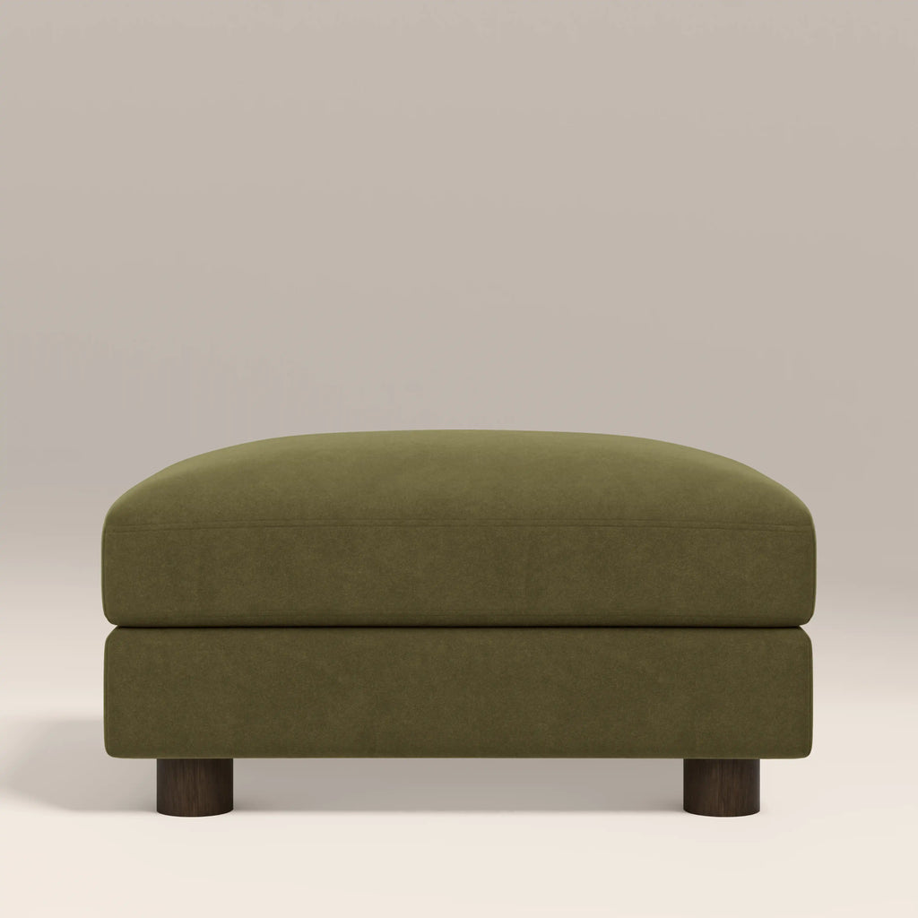 Halton Footstool | Moss Green Sustainable Mohair Velvet & Walnut