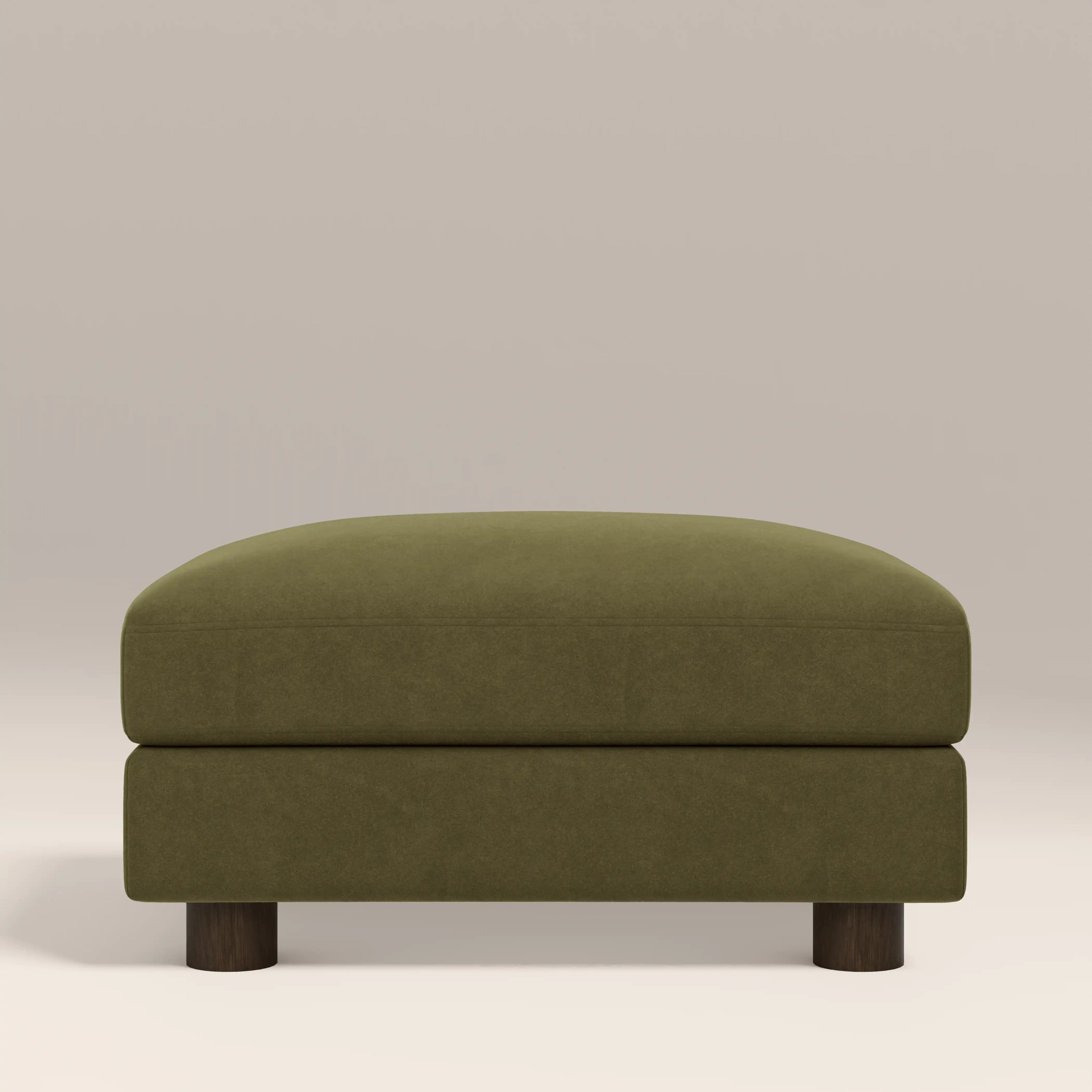Halton Footstool | Moss Green Sustainable Mohair Velvet & Walnut