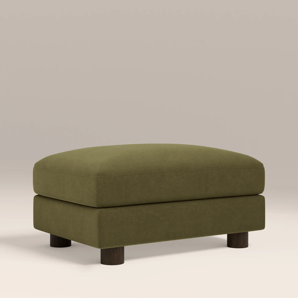Halton Footstool | Moss Green Sustainable Mohair Velvet & Walnut