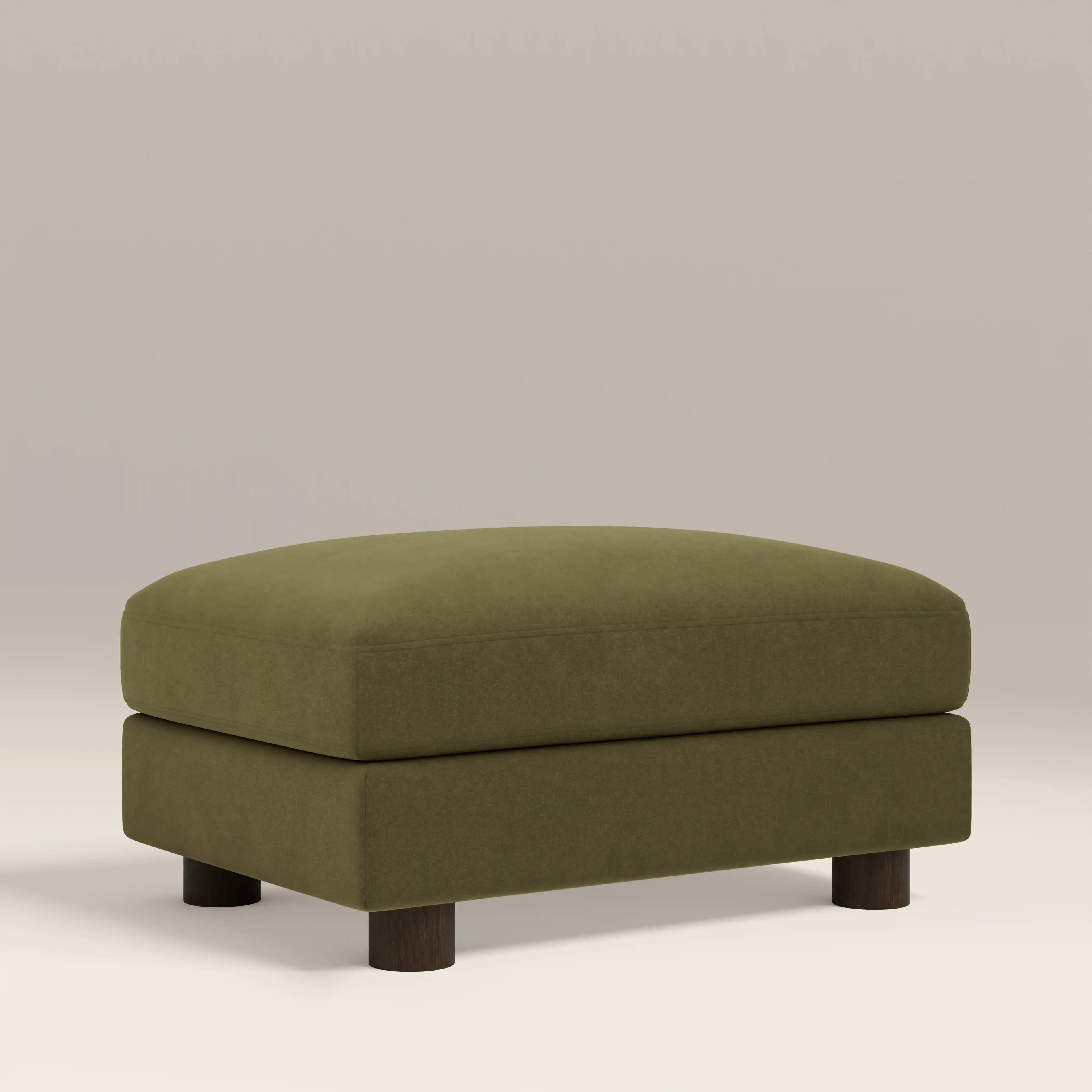 Halton Footstool | Moss Green Sustainable Mohair Velvet & Walnut