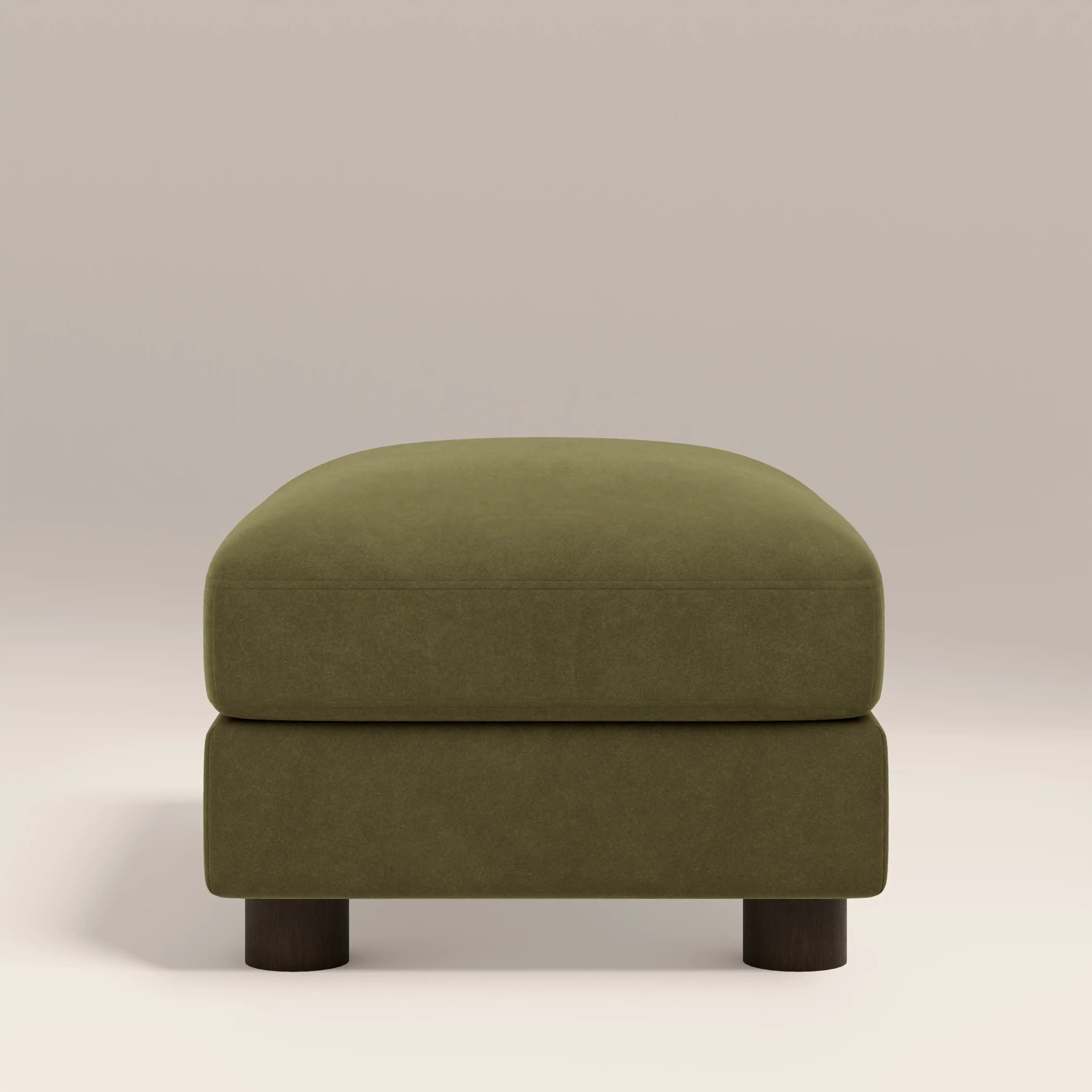 Halton Footstool | Moss Green Sustainable Mohair Velvet & Walnut