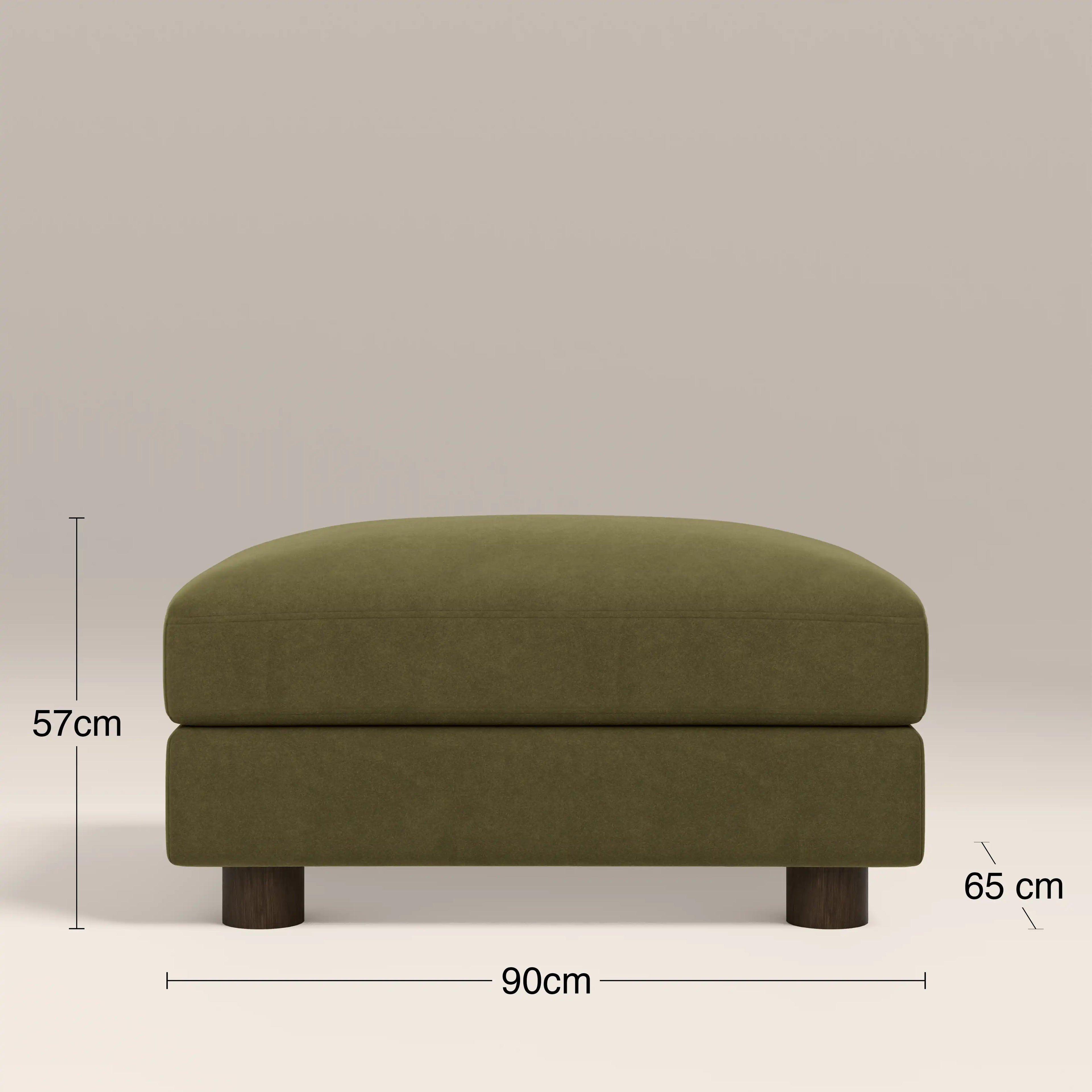 Halton Footstool | Moss Green Sustainable Mohair Velvet & Walnut