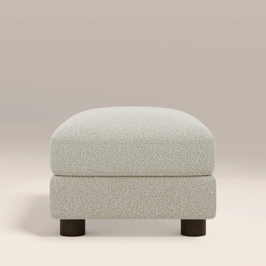 Halton Footstool | Speckled Stone Sustainable Boucle & Walnut