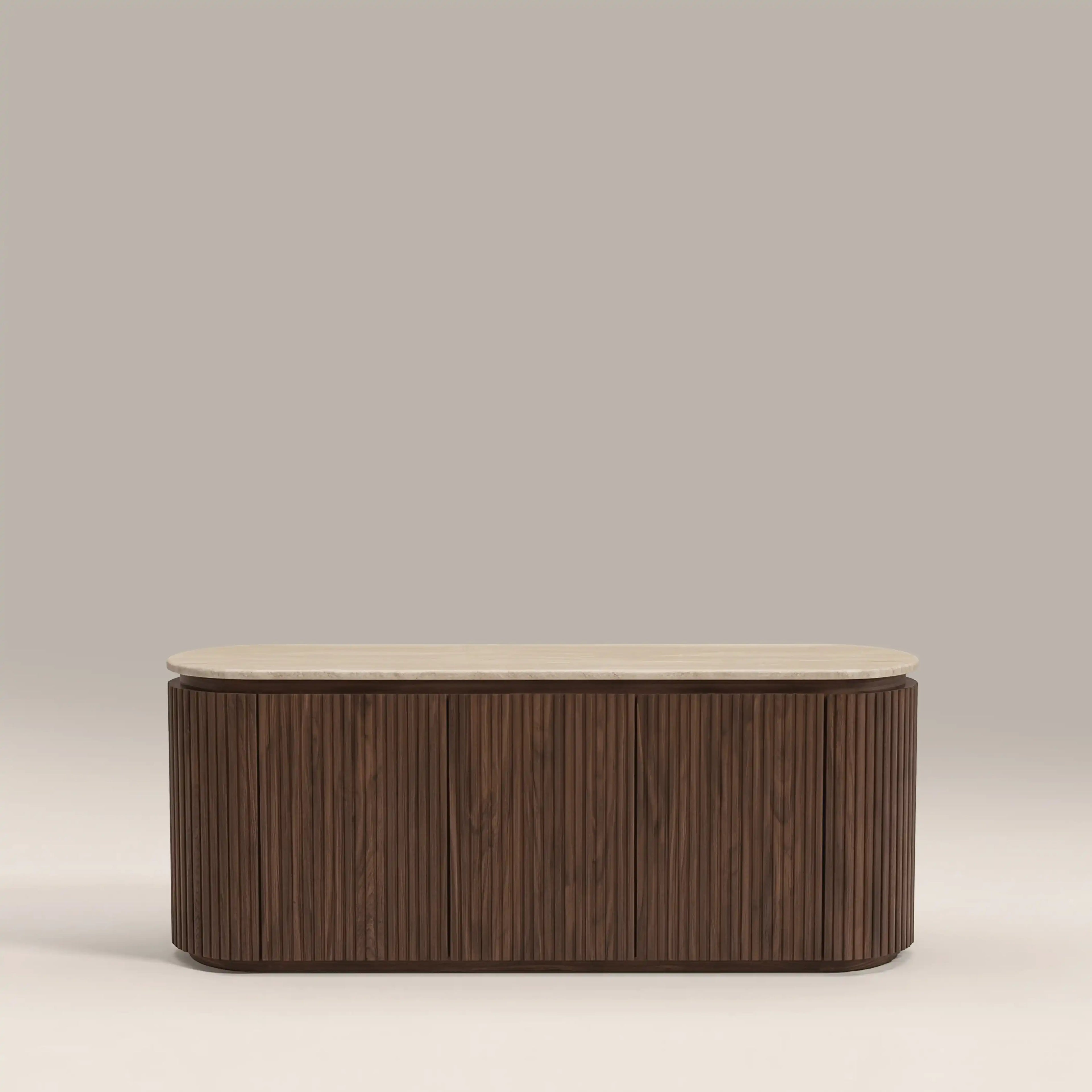 Hayes 3 Door TV Stand | Natural Travertine Effect Stone & Walnut