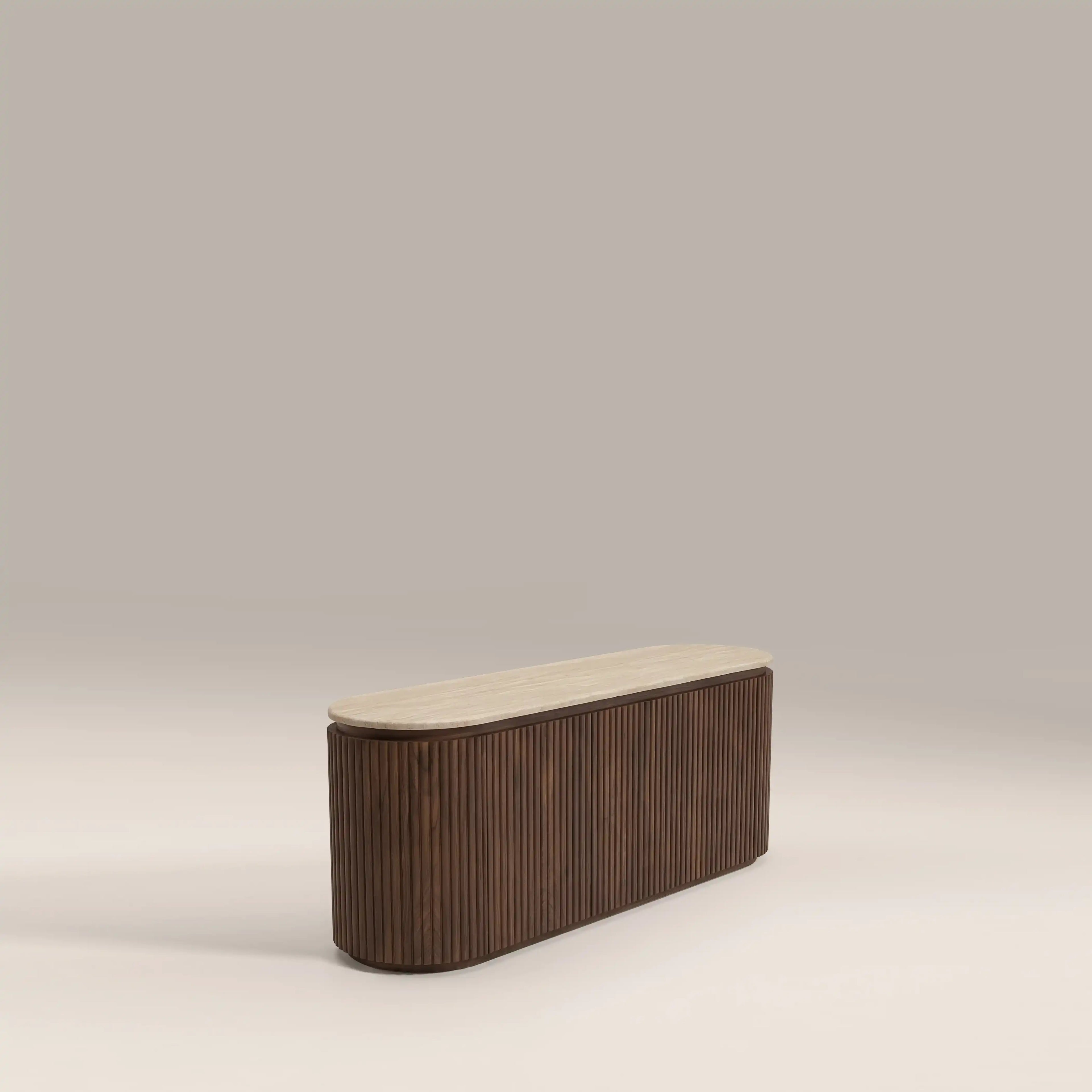 Hayes 3 Door TV Stand | Natural Travertine Effect Stone & Walnut