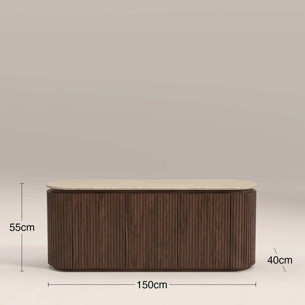 Hayes 3 Door TV Stand | Natural Travertine Effect Stone & Walnut
