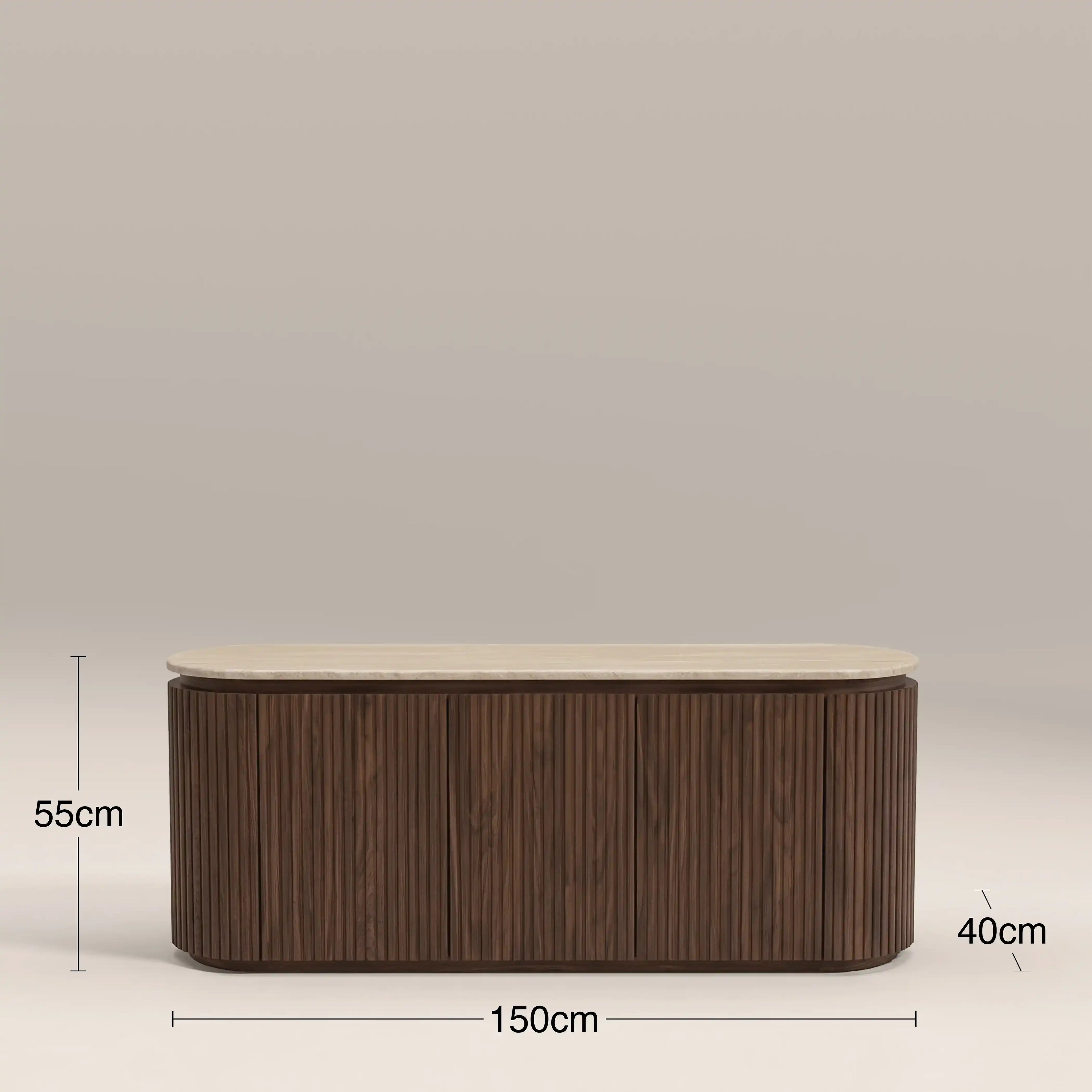 Hayes 3 Door TV Stand | Natural Travertine Effect Stone & Walnut