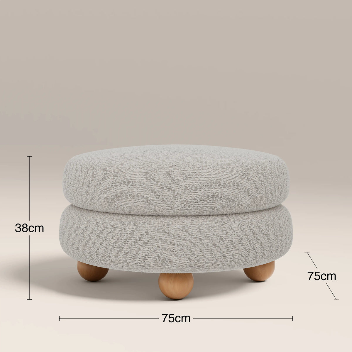 Hazel Footstool | Speckled Stone Sustainable Boucle & Walnut