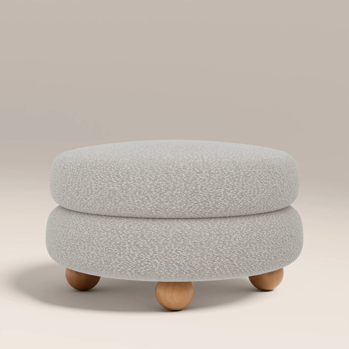 Hazel Footstool | Speckled Stone Sustainable Boucle & Walnut