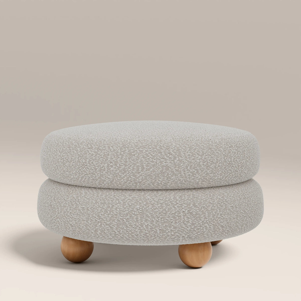 Hazel Footstool | Speckled Stone Sustainable Boucle & Walnut