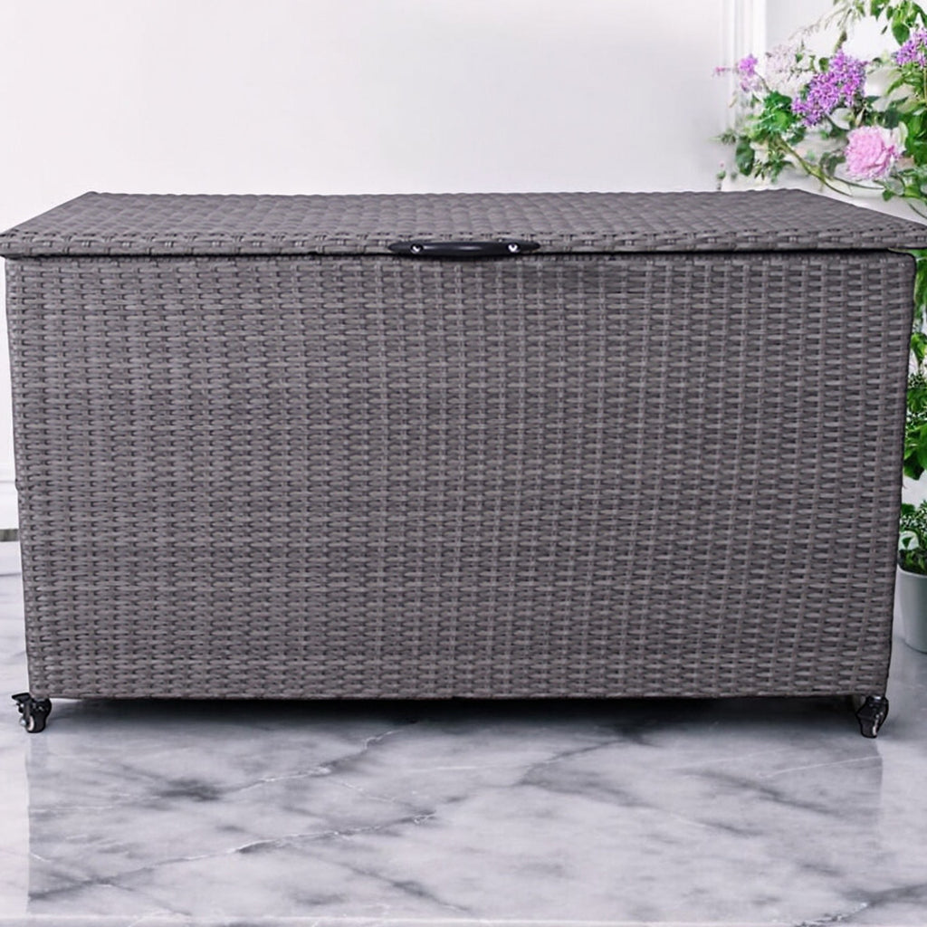 Charcoal Weave 645L Cushion Storage Box with Gas Lift