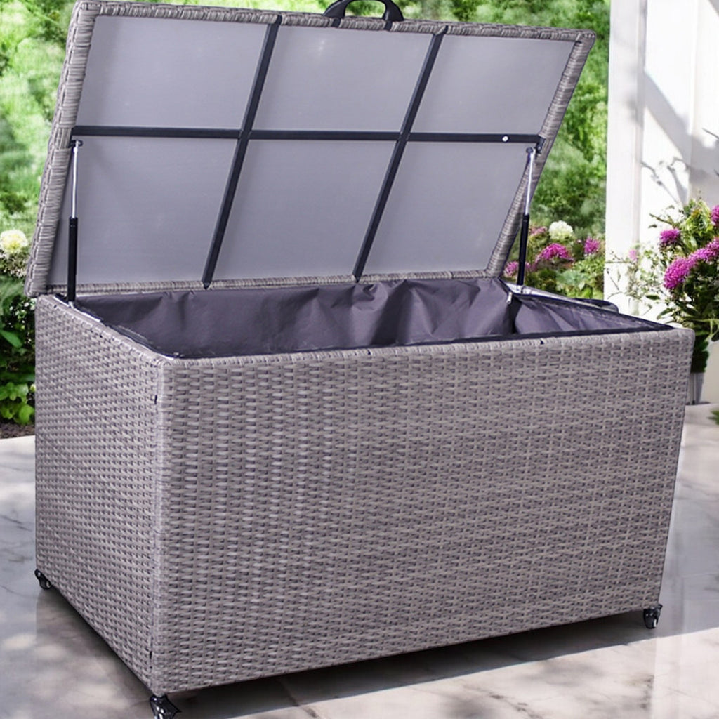 Charcoal Weave 645L Cushion Storage Box with Gas Lift