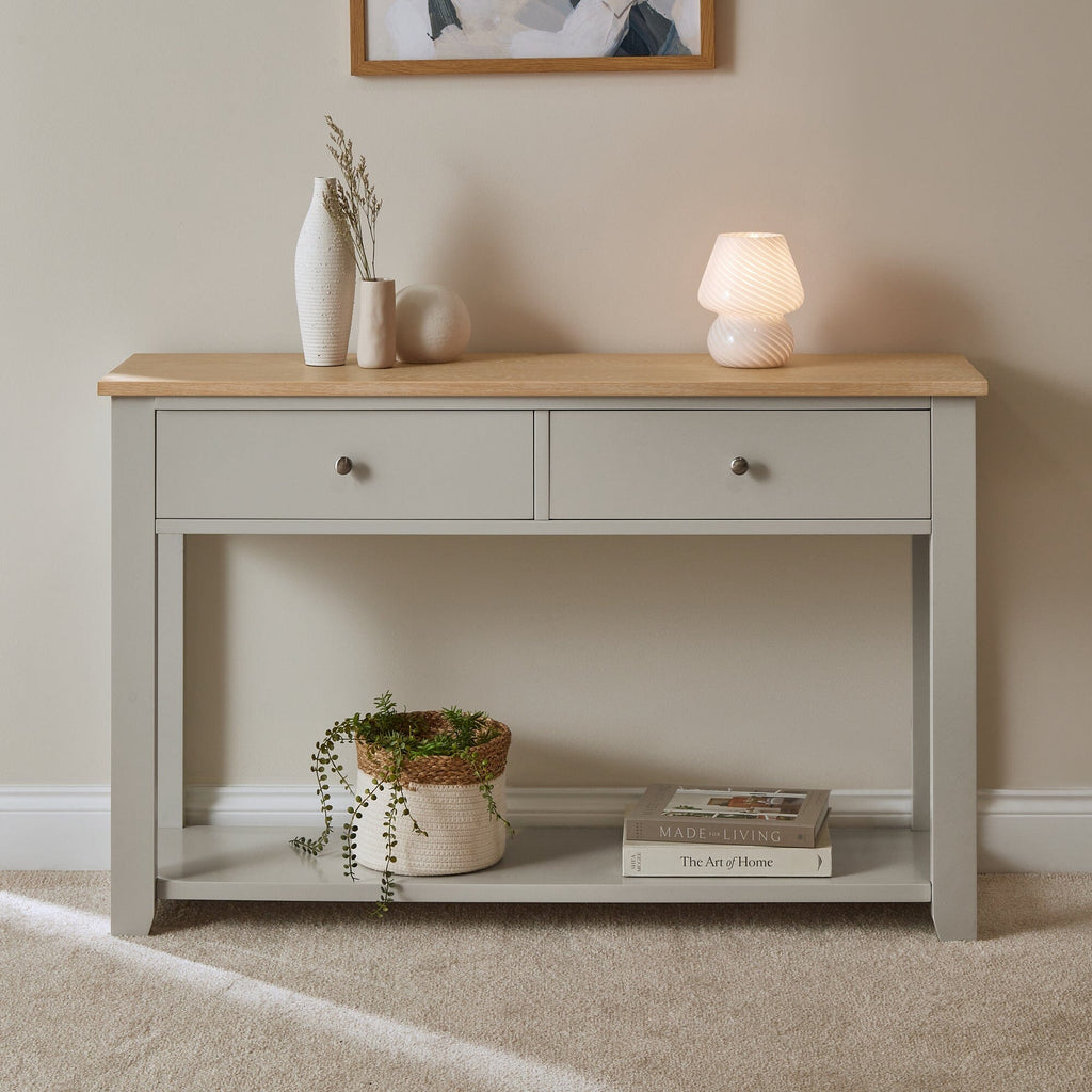 Chatsworth Linen Grey 2 Drawer Console Table - 120cm
