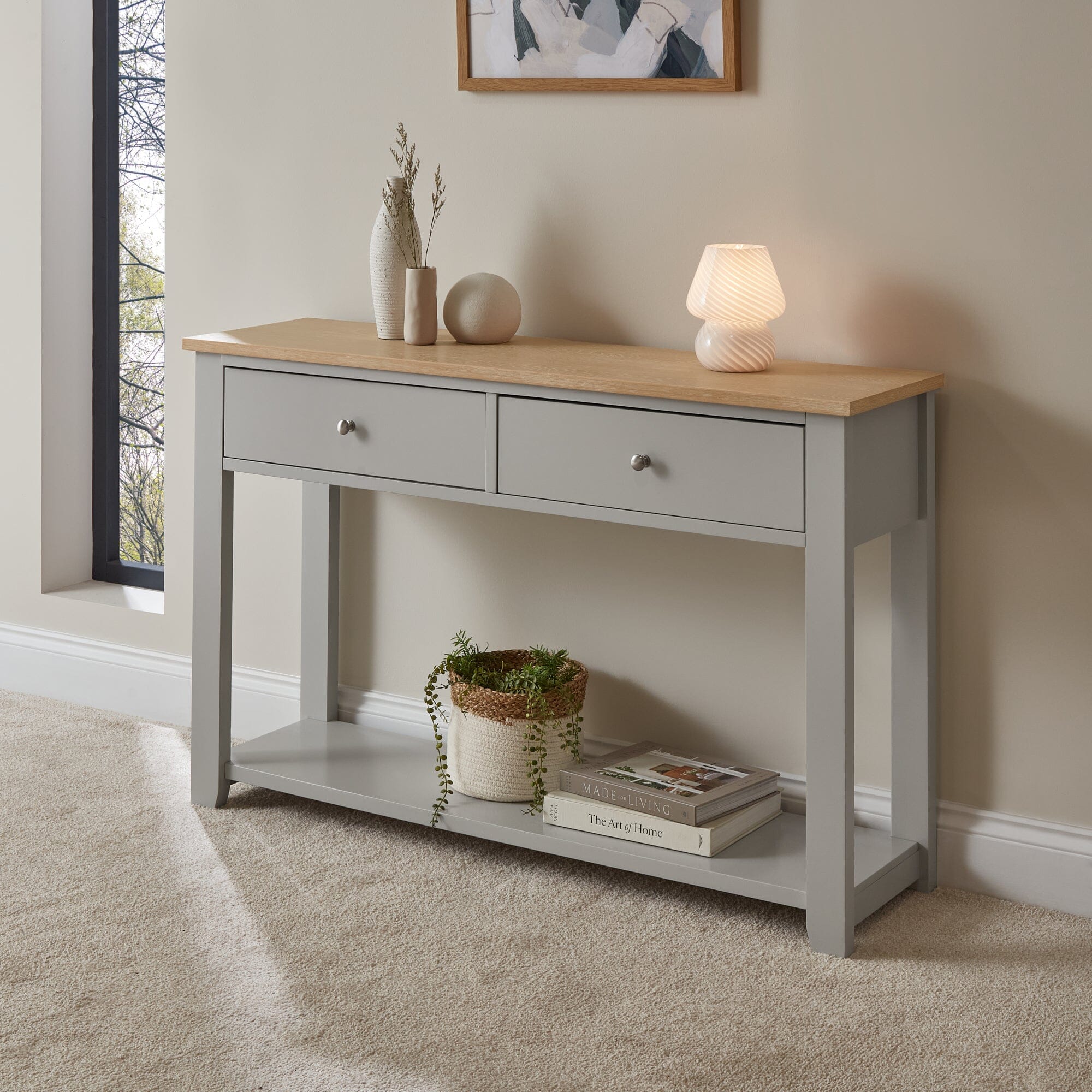 Chatsworth Linen Grey 2 Drawer Console Table - 120cm