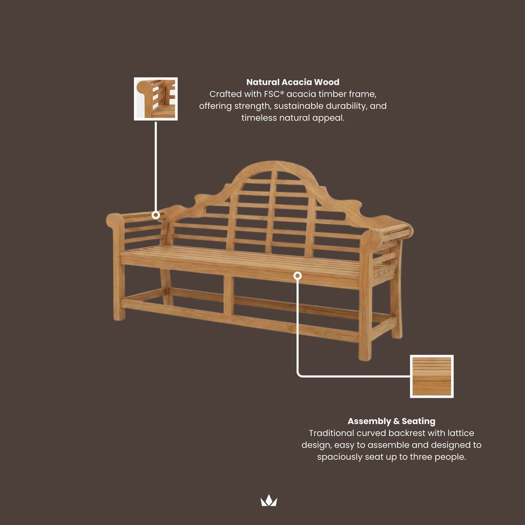 Ciara 180cm 3 Seater Acacia Garden Bench