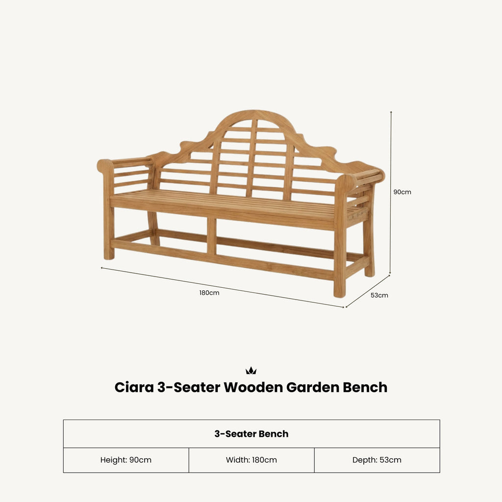 Ciara 180cm 3 Seater Acacia Garden Bench