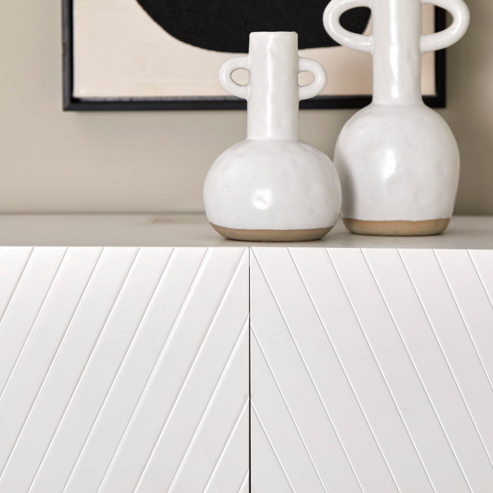 Jack Geometric Large Shoe Cabinet - 2 Door - White