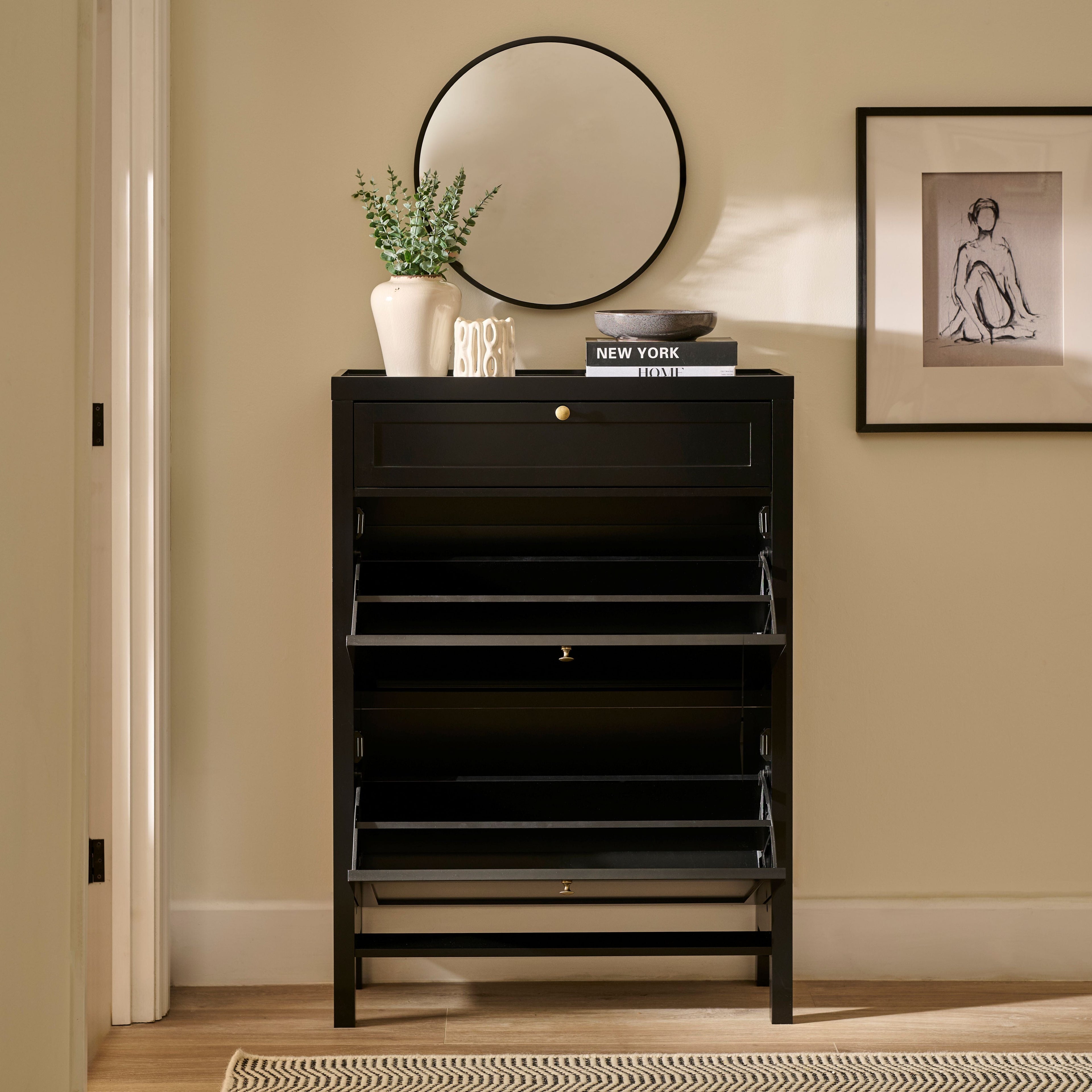 Charlie 2 Door 1 Draw Shoe Cabinet - Noir Black