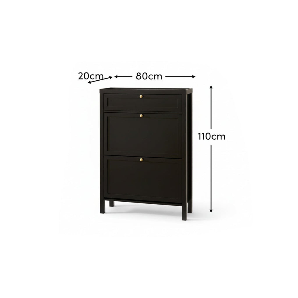 Charlie 2 Door 1 Draw Shoe Cabinet - Noir Black