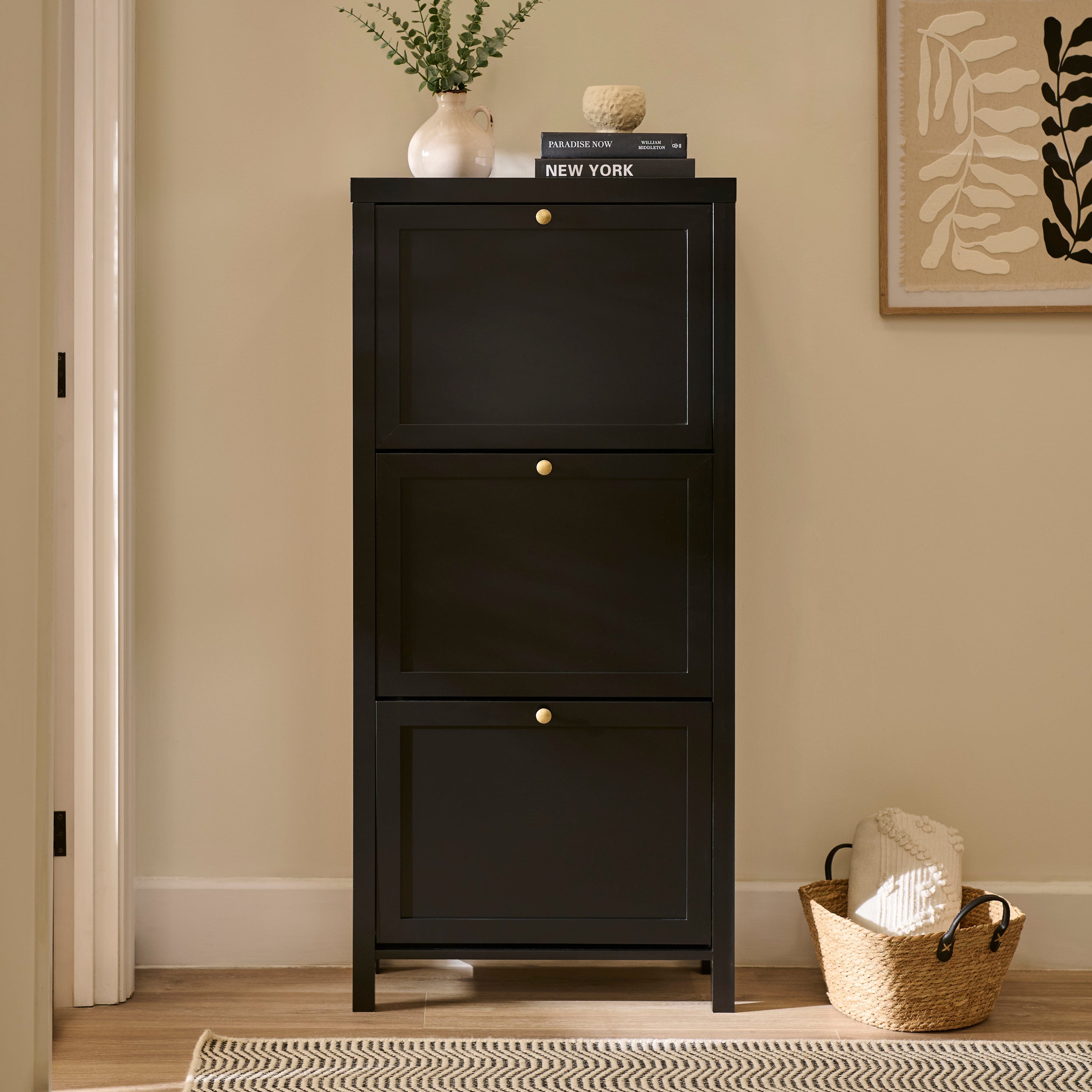 Charlie 3 Door Shoe Cabinet - Noir Black