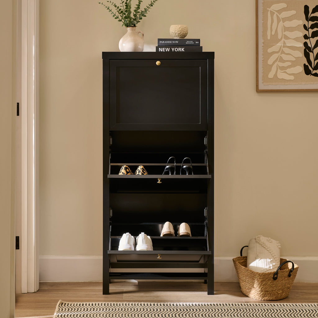 Charlie 3 Door Shoe Cabinet - Noir Black