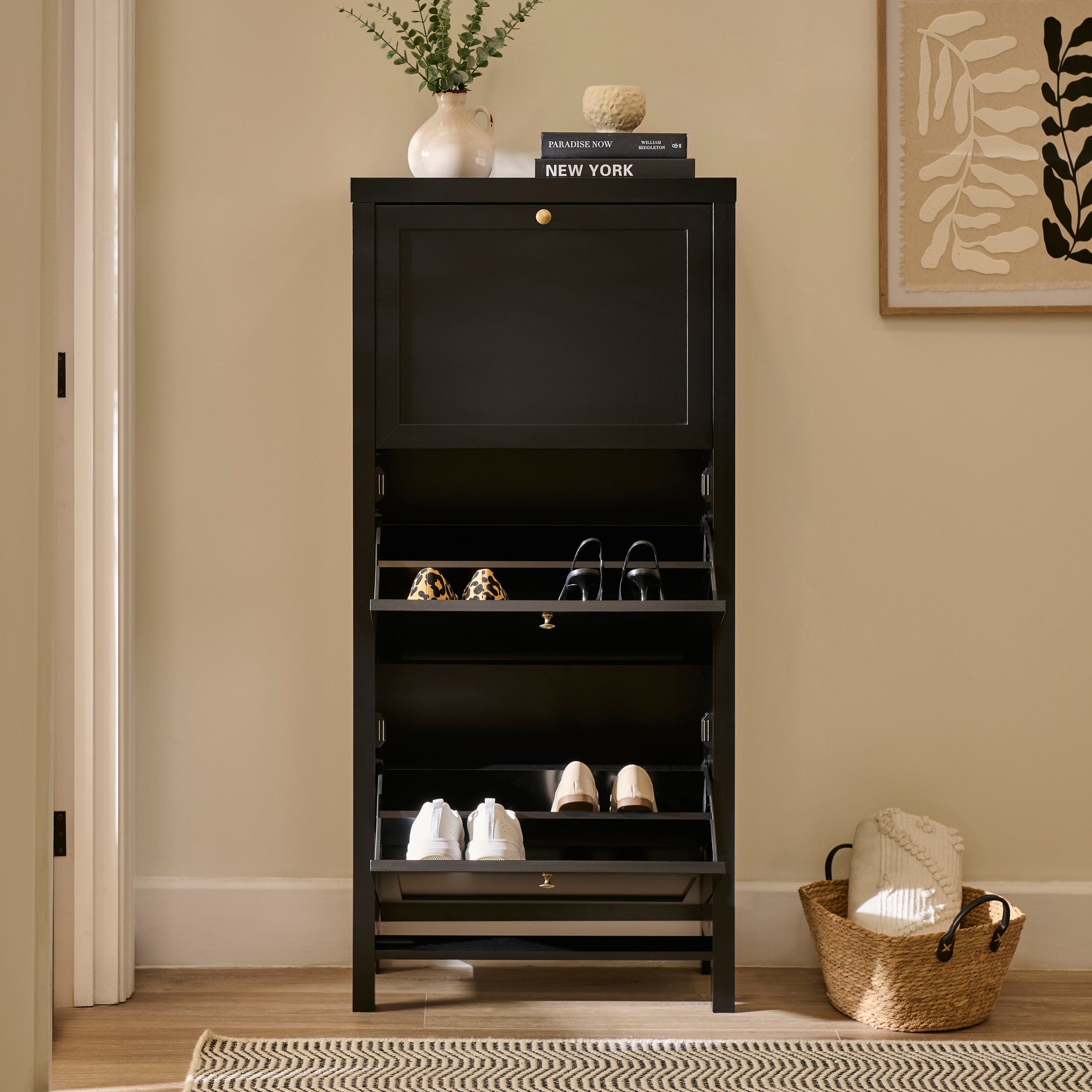 Charlie 3 Door Shoe Cabinet - Noir Black