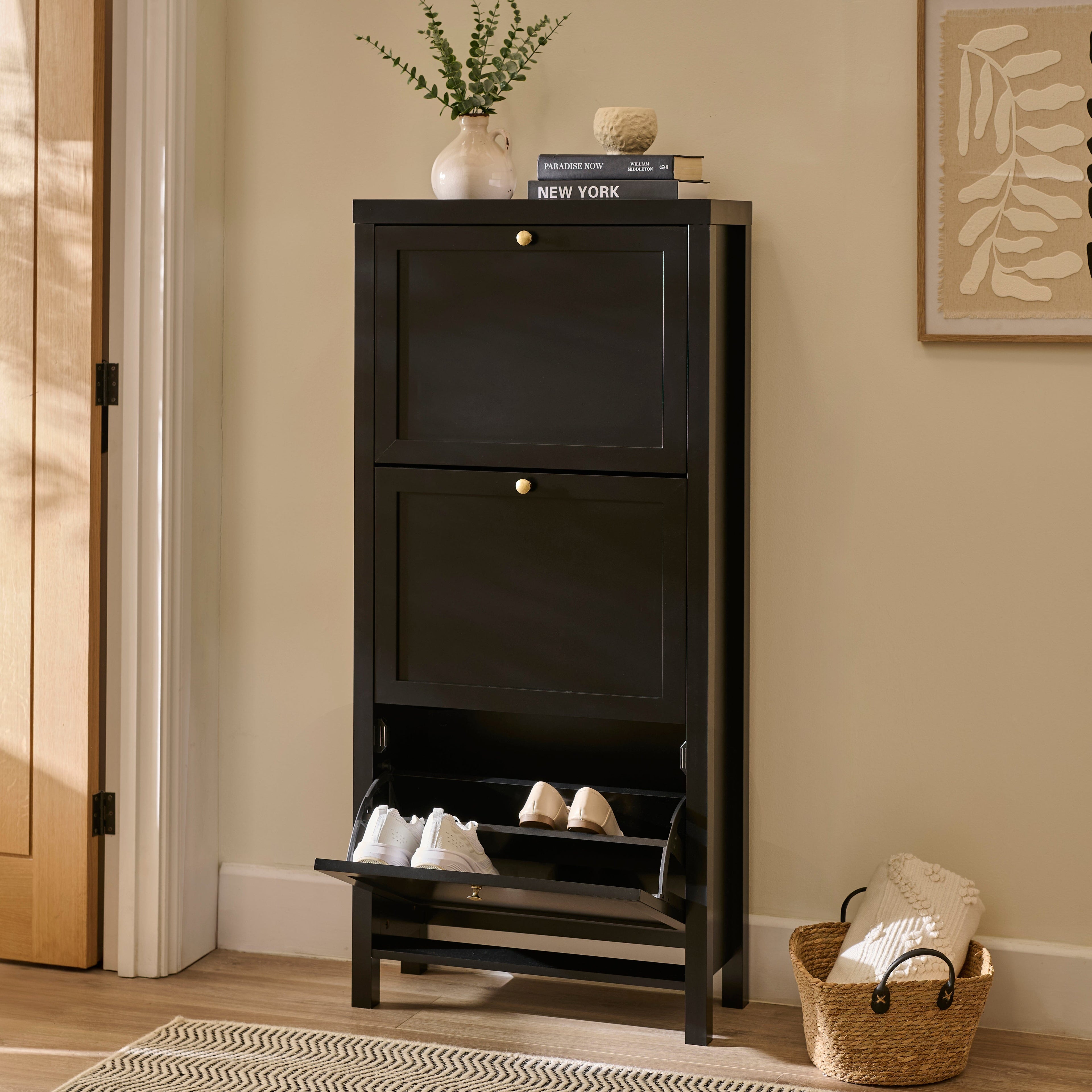 Charlie 3 Door Shoe Cabinet - Noir Black